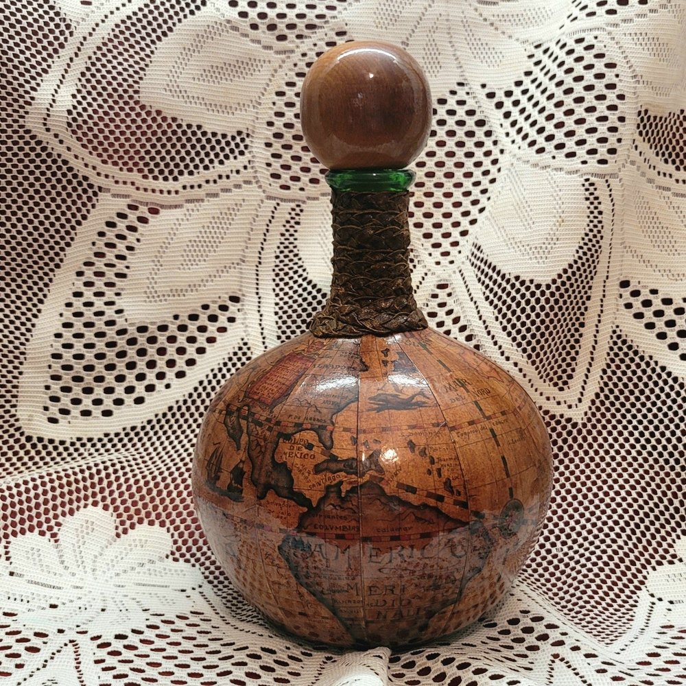 Vintage Leather World Map Decanter